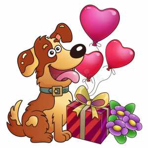 chien drôle avec le cadeau et les fleurs d isolement sur fond blanc carte de voeux anniversaire jour du s valentine pour des 137351384